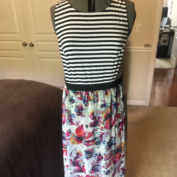 striped top floral bottom maxi dress